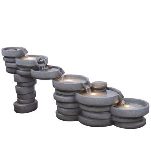 Interior decorative fountain type side table dark gray with light, mosaic and 6 stone pots - 145X51X61CM 1/BOX