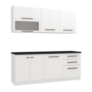 Amelia kitchen furniture set 200 cm, white-white, high gloss, 200X56X200 cm