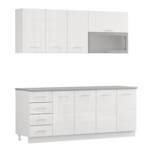 Kitchen furniture set Una 200 white-white glossy color 200X60X213CM