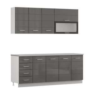 Kitchen furniture set Una 200 white-gray glossy color 200X60X213CM