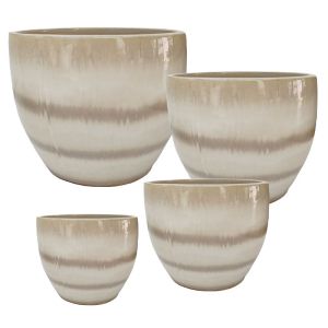 Set of 4 beige clay round pots iridescent color - S:Φ22.5X18.5, M:Φ29.5X22.5, L:Φ37.5X27, XL:Φ47X31CM