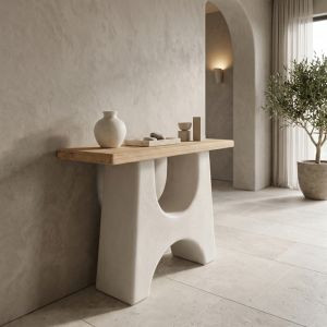 Конзолна маса марила от ела - мдф в естествен екрю цвят 100X38X80СМ