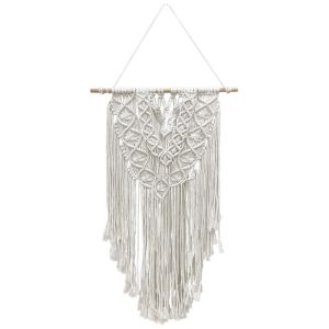 Macrame wall decoration cream cotton thread, woven on wood with fringe - 50X114CM 60/KIB