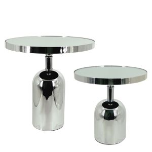 Silver metal tray, set of 2 round trays with mirror - S:Φ25X26, L:Φ30X33CM 4/BOX