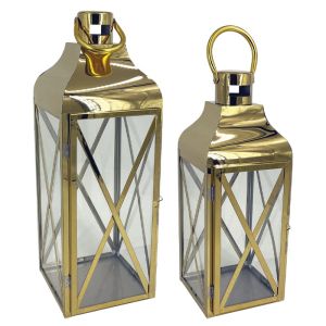 Метални фенери комплект от 2 броя златни за свещи - L:19.5X57/65, S:16X44/50CM 4/KIB