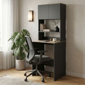 Офис бюро с етажерка Chaxe антрацит-сонома 65X32.5X183.6СМ