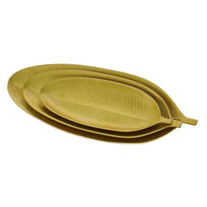 Plastic plates set of 3 pieces gold long sheet - L:69X22, M:48X17, S:40X14CM 24/KIB