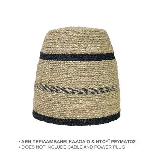 Плетен полилей сламена шапка бежово/черно бохо райе - Φ18/30X30CM 12/BOX
