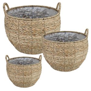 Wicker basket set of 3 pieces with handle beige round - L:Φ38X27, M:Φ31X24, S:Φ24X21CM 4BOXES