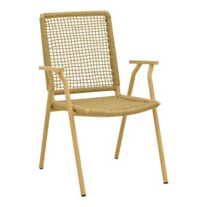 Wicker armchair, stackable, made of aluminum and polyethylene rope, beige, 57X63X86 cm
