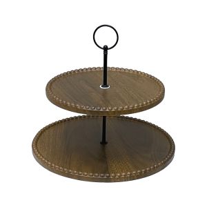 2-tier tray made of Mdf with metal column/handle brown/black - φ24.5, Φ19.5CM 48/KIB