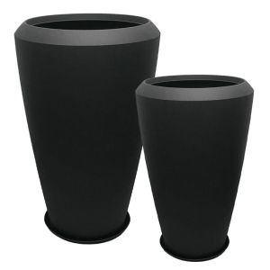 Polyresin flower pot with base set of 4 pieces anthracite black high Pompeii type - L:Φ55X86.3, M:Φ44.3X69.8CM (the description indicates 4 pieces, but the sizes are two)