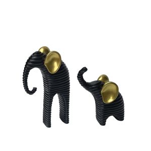 Elephant figurines set of 2 black with gold ears modern - L:10X6X17CM, S:9X6X13CM 20/KIB