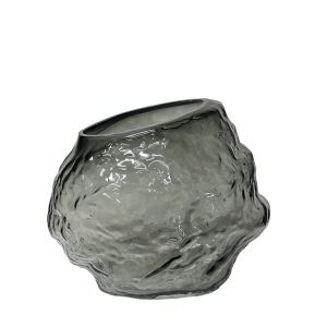Стъклена ваза сива абстрактен релеф със скосено гърло голяма - Φ30X25CM 8/KIB