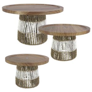 Trays natural brown/white set of 3 wooden with wicker base - L:Φ35X21, M:Φ30X18, S:Φ25X16.5CM 10/KIB