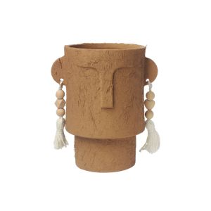 Cement pot brown face with earrings and base - Φ19.5X22CM 1/8KIB
