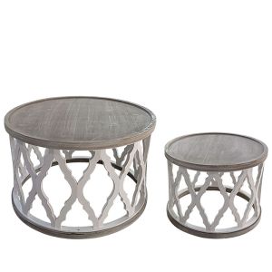 Дървени маси комплект от 2 броя кръгли - L:80X52.5, S:59.5X44.5CM 1/BOX