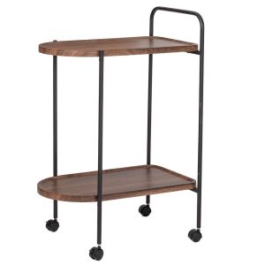 Кафява двуетажна помощна маса от Mdf с черен метален скелет 60X40X83 см