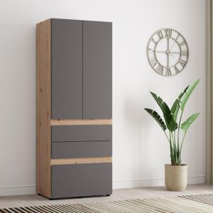 Гардероб Arderin 2K3F H207 артисан дъб - графитно сиво 79X52X208СМ