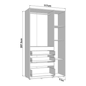 Гардероб Arderin 3K3F1O H207 артисан дъб-бял 117X52X208СМ