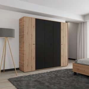 Гардероб Avignon 5K H211 артисан дъб - черен цвят 228X55X211СМ