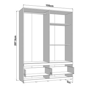 Гардероб Dillon 4K2F1O H207 артисан дъб-бял 155X52X208СМ