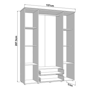 Гардероб с огледало Lambeth 4K2F2O H207 кашмир-артизън дъб цвят 158X54X208СМ