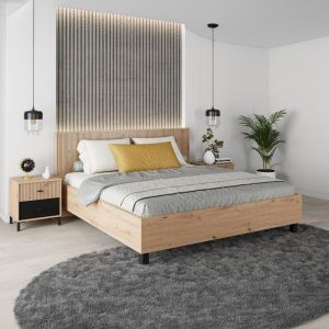 Двойно легло Avignon 180 Artisan дъб - черен цвят 193X211X102СМ