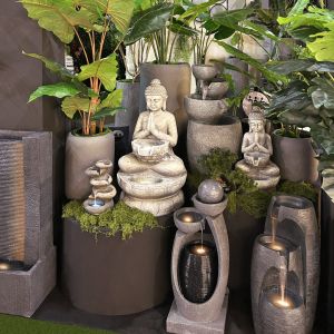 Interior decorative fountain black/anthracite with light and 3 spheres - 33X27X80CM 1/BOX