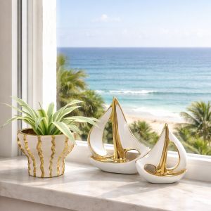 Ceramic decorative gold/white boat - 25X30CM 36/KIB
