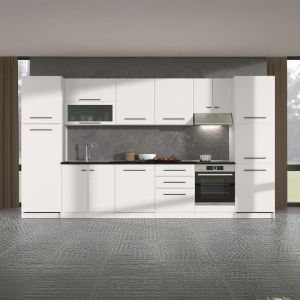 Amelia kitchen furniture set 200 cm, white-white, high gloss, 200X56X200 cm