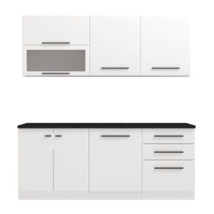 Amelia kitchen furniture set 200 cm, white-white, high gloss, 200X56X200 cm
