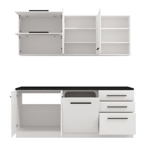 Amelia kitchen furniture set 200 cm, white-white, high gloss, 200X56X200 cm