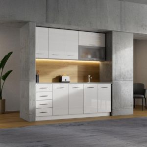 Kitchen furniture set Una 200 white-white glossy color 200X60X213CM