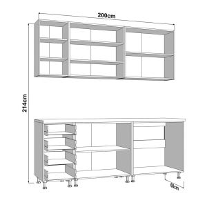 Kitchen furniture set Una 200 white-white glossy color 200X60X213CM