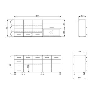 Kitchen furniture set Una 200 white-white glossy color 200X60X213CM