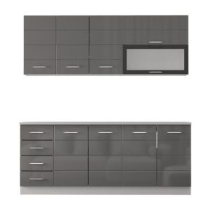 Kitchen furniture set Una 200 white-gray glossy color 200X60X213CM