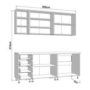 Kitchen furniture set Una 200 white-gray glossy color 200X60X213CM