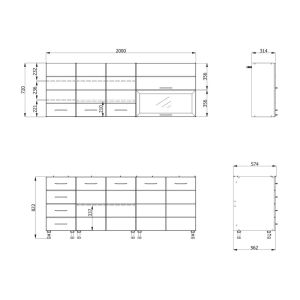Kitchen furniture set Una 200 white-gray glossy color 200X60X213CM