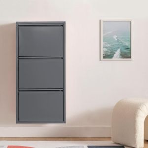 Метална стойка за обувки с 3 места, Fylliana, сив цвят, 50X15X104СМ