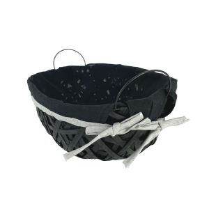 Wicker basket with fabric cover set of 3 pieces black/gray oval - L:39X29X12, M:34X24X11, S:30X20X10CM 6/KIB