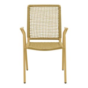 Wicker armchair, stackable, made of aluminum and polyethylene rope, beige, 57X63X86 cm