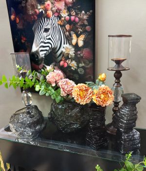 Стъклена ваза сива абстрактна релефна форма голяма - 12X12X30CM 15/KIB