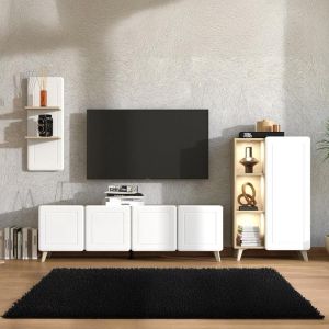 Тв шкаф - композиция Elgin Light Port дъб - бяла подложка 244X42X168СМ