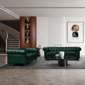 Триместен диван Chesterfield Pu кипарис 203X84X67СМ