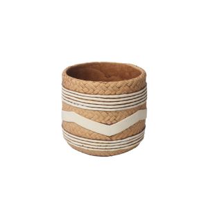 Cement flower pot (3 assorted designs) beige patterns with geometric elements - Φ13.5X12.8CM 3/12BOX