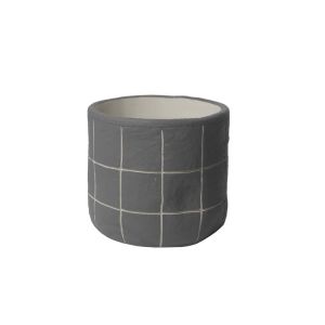 Cement flower pot (3 assorted designs) cream-brown-gray with squares - Φ14X12.3CM 3/12BOX
