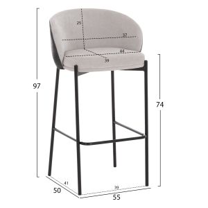 Бар стол Detton HM18430.01 сив текстил-черна метална рамка 44X51X98HСМ.