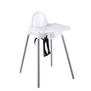 Baby high chair with tray, PP white seat, metal legs gray color