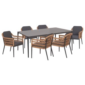 Garden table and chairs 7 pcs. Stad HM10863.01 gray aluminum-sintered stone top-olefin fabric